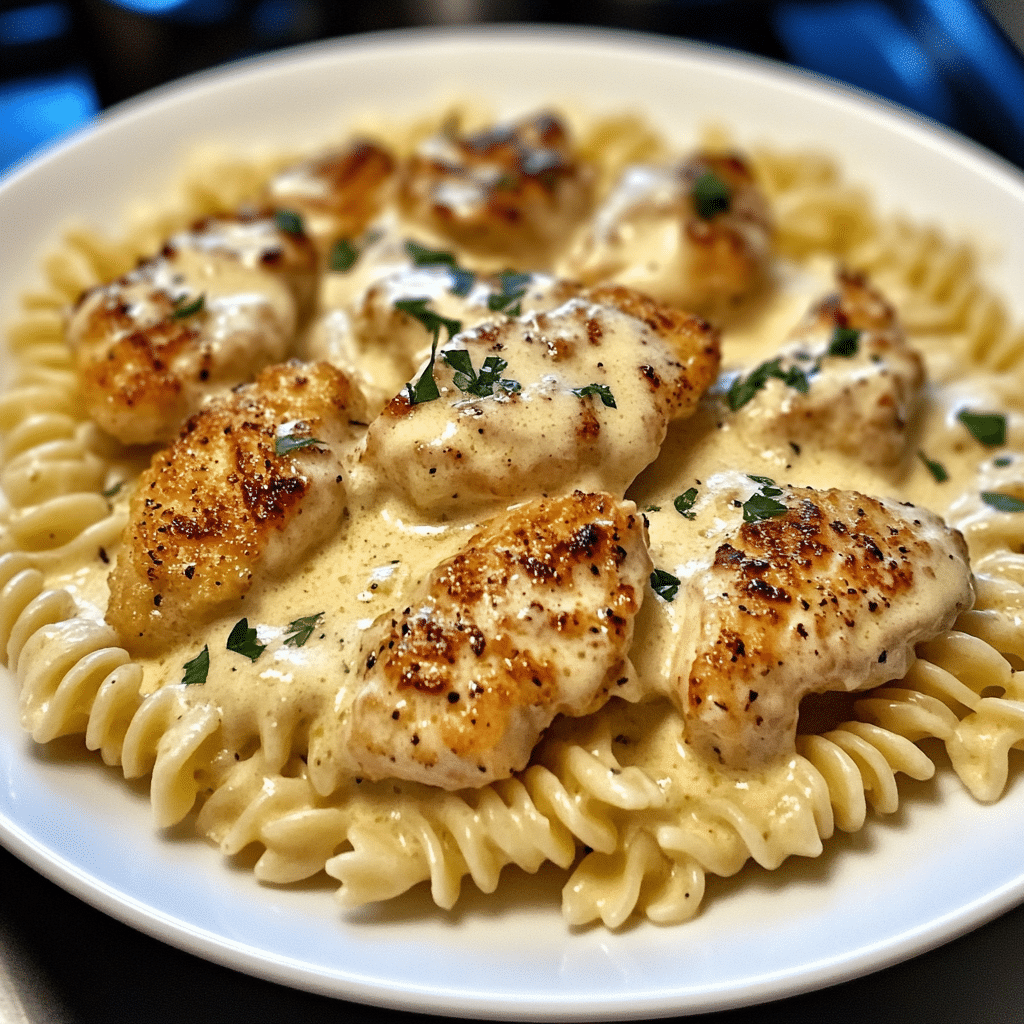 Creamy Garlic Butter Chicken & Rotini in Parmesan Sauce