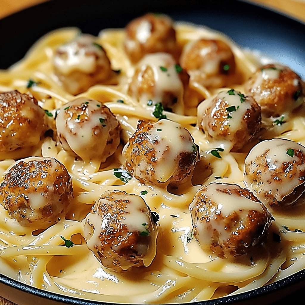 Garlic Butter Chicken Balls with Creamy Parmesan Pasta