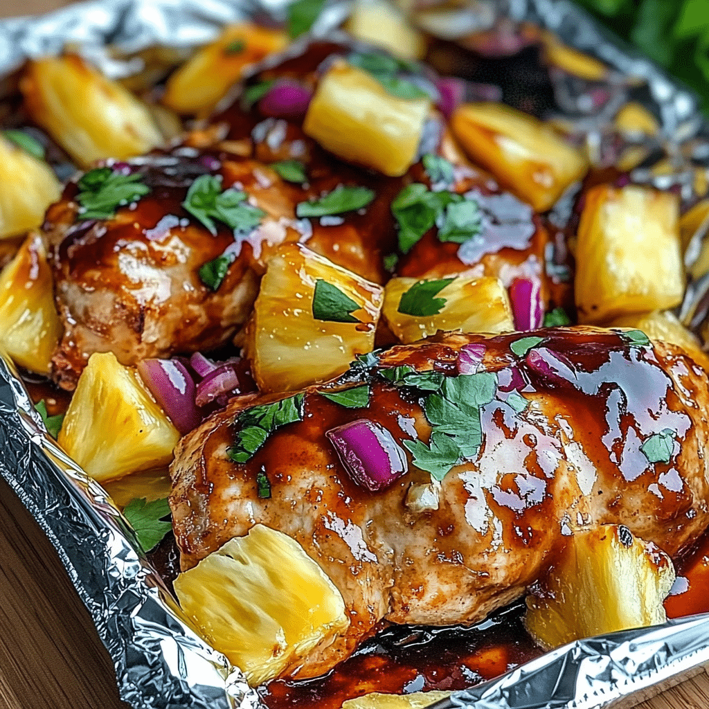 Hawaiian BBQ Chicken and Pineapple Foil Packets