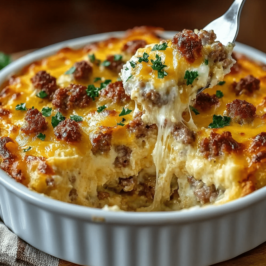 Sausage, Egg, and Cream Cheese Hashbrown Casserole