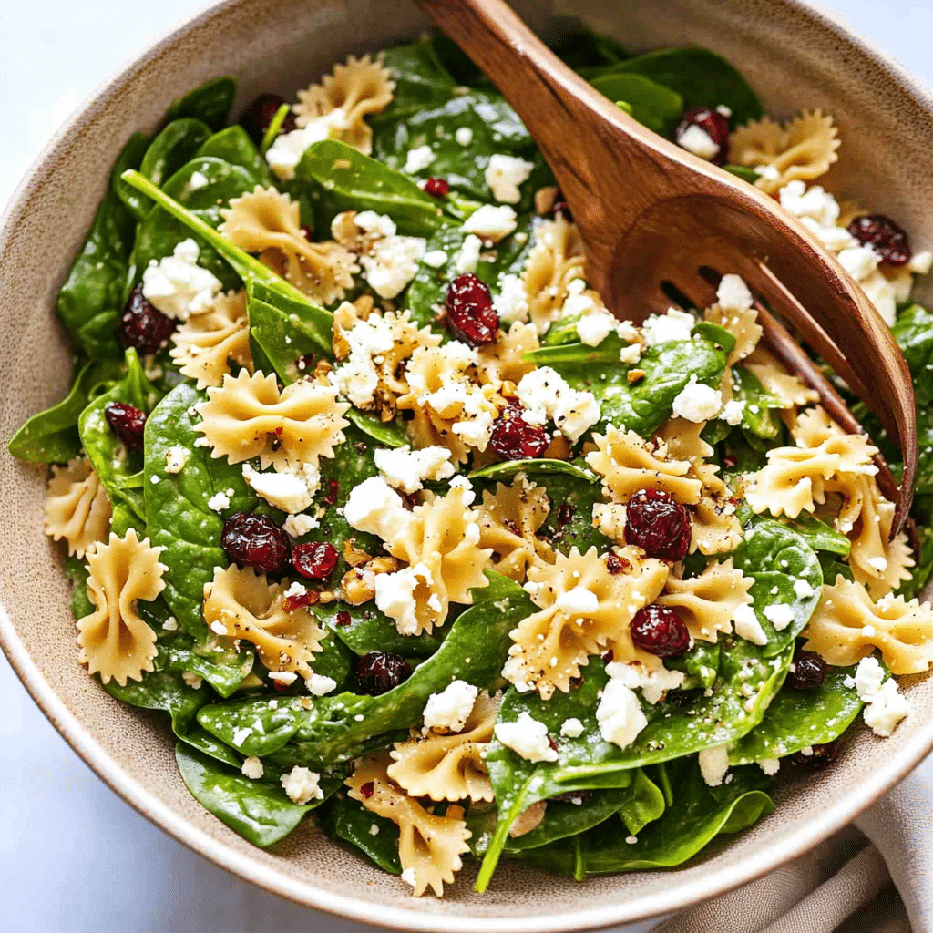 Spinach Pasta Salad with Feta and Cranberries