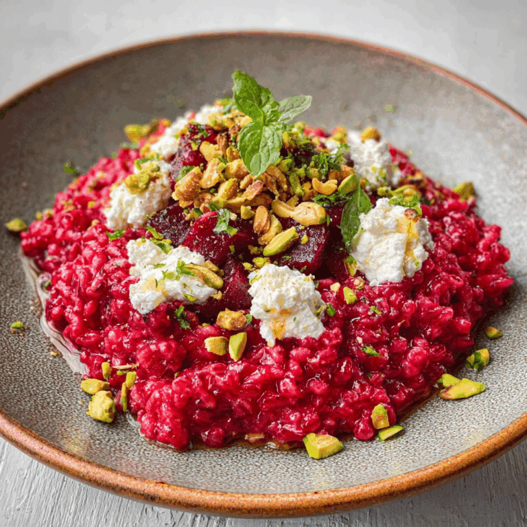 Beet Farro Risotto with Goat Cheese and Pistachios