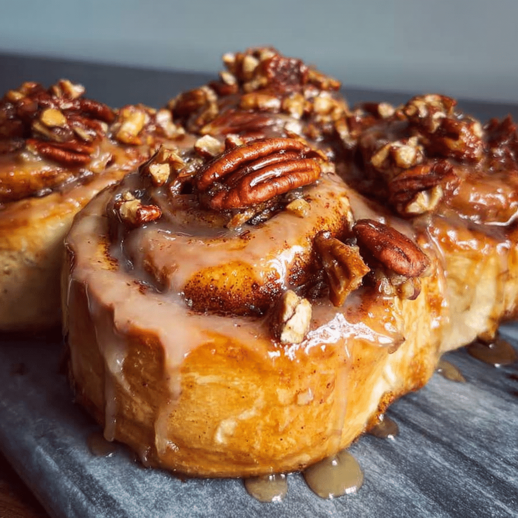 Pecan Cinnamon Buns with Maple Glaze