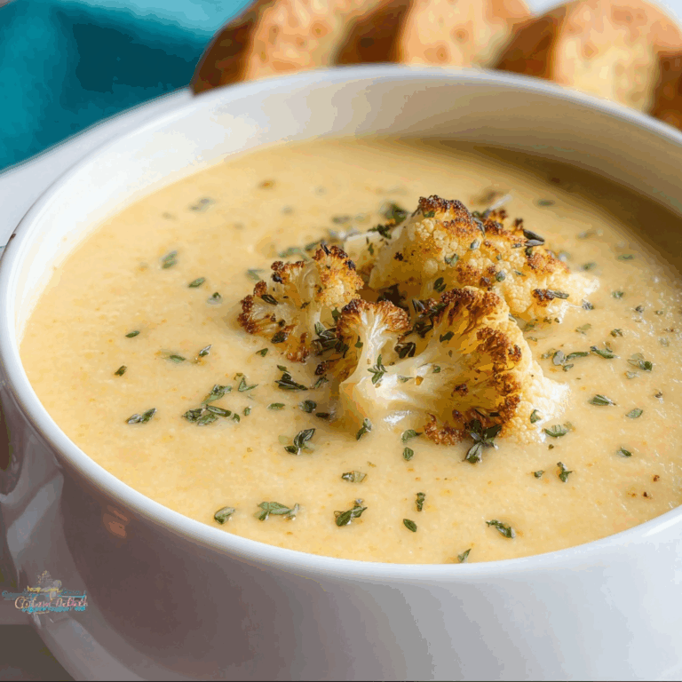 Roasted Garlic Cheddar Cauliflower Soup