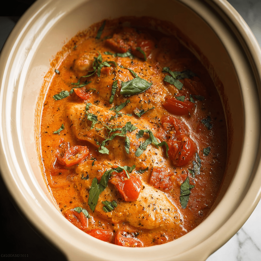 Slow Cooker Creamy Tomato Basil Chicken