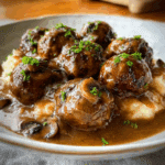 Slow Cooker Salisbury Steak Meatballs with Mushroom Gravy