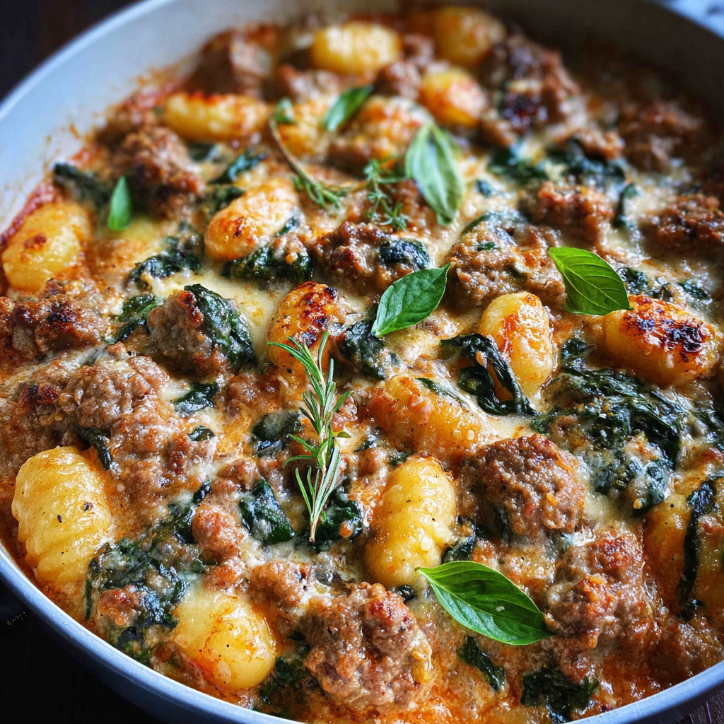Baked Gnocchi Stuffing with Sausage and Spinach