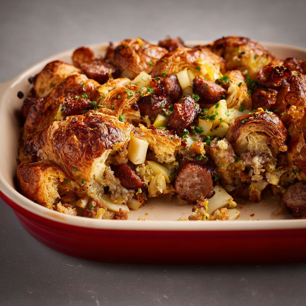 Croissant Stuffing with Sausage and Apples