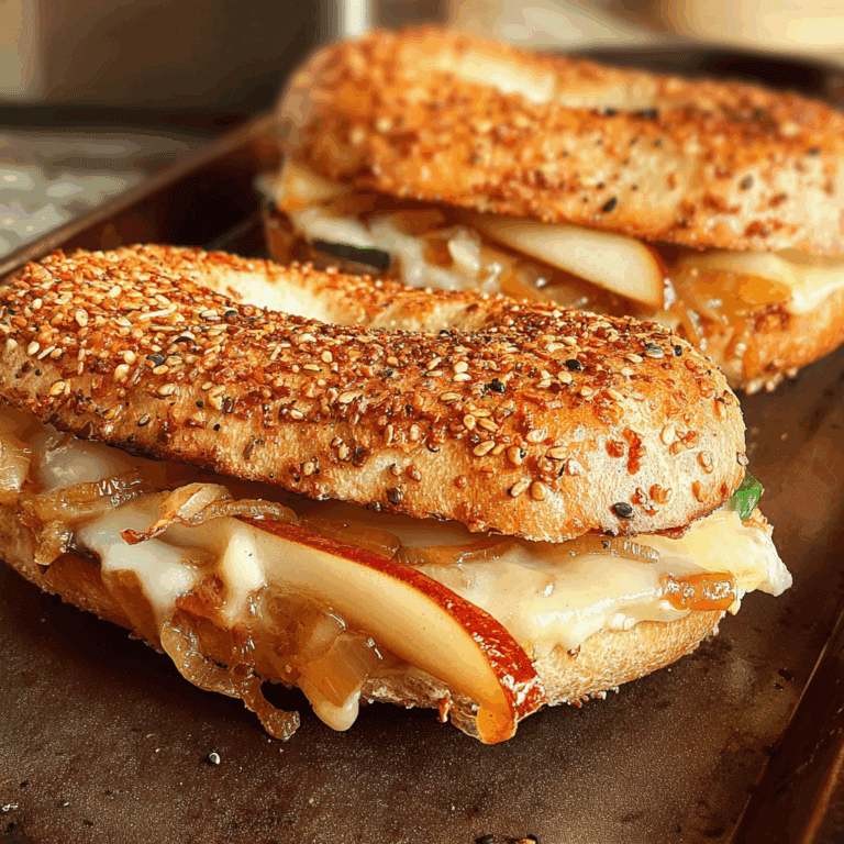 Pear Apple Cheddar Caramelized Onion Grilled Cheese Bagel Sandwich