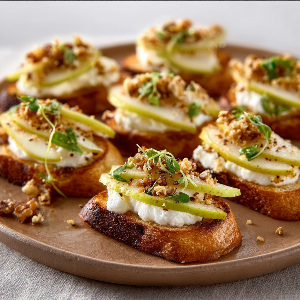 Ricotta Pear Crostini with Nut Topping