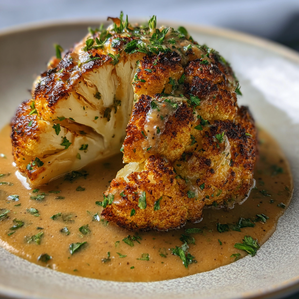 Roasted Cauliflower with Garlic Herb Gravy