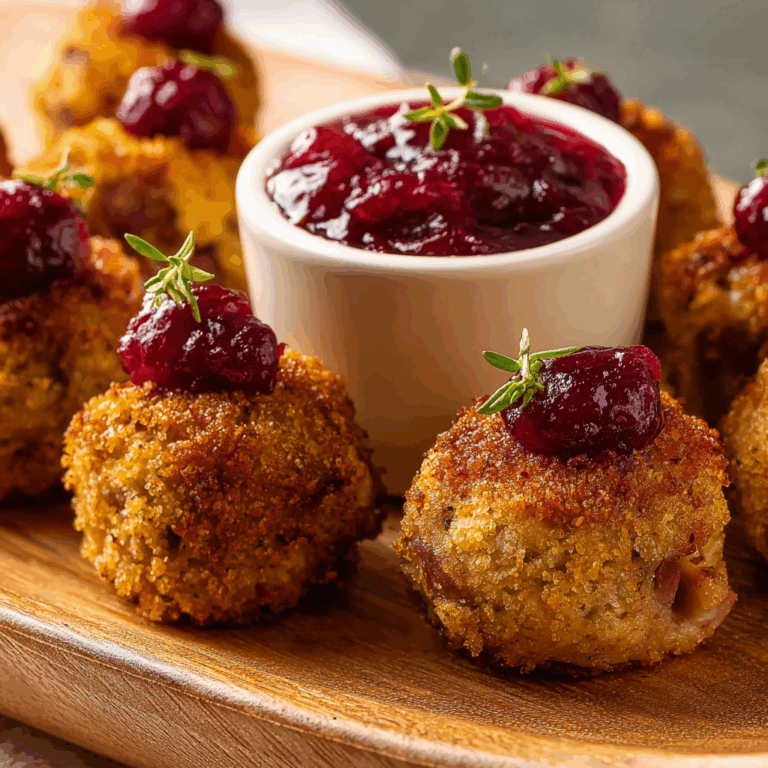 Sausage Stuffing Bites with Cranberry Sauce