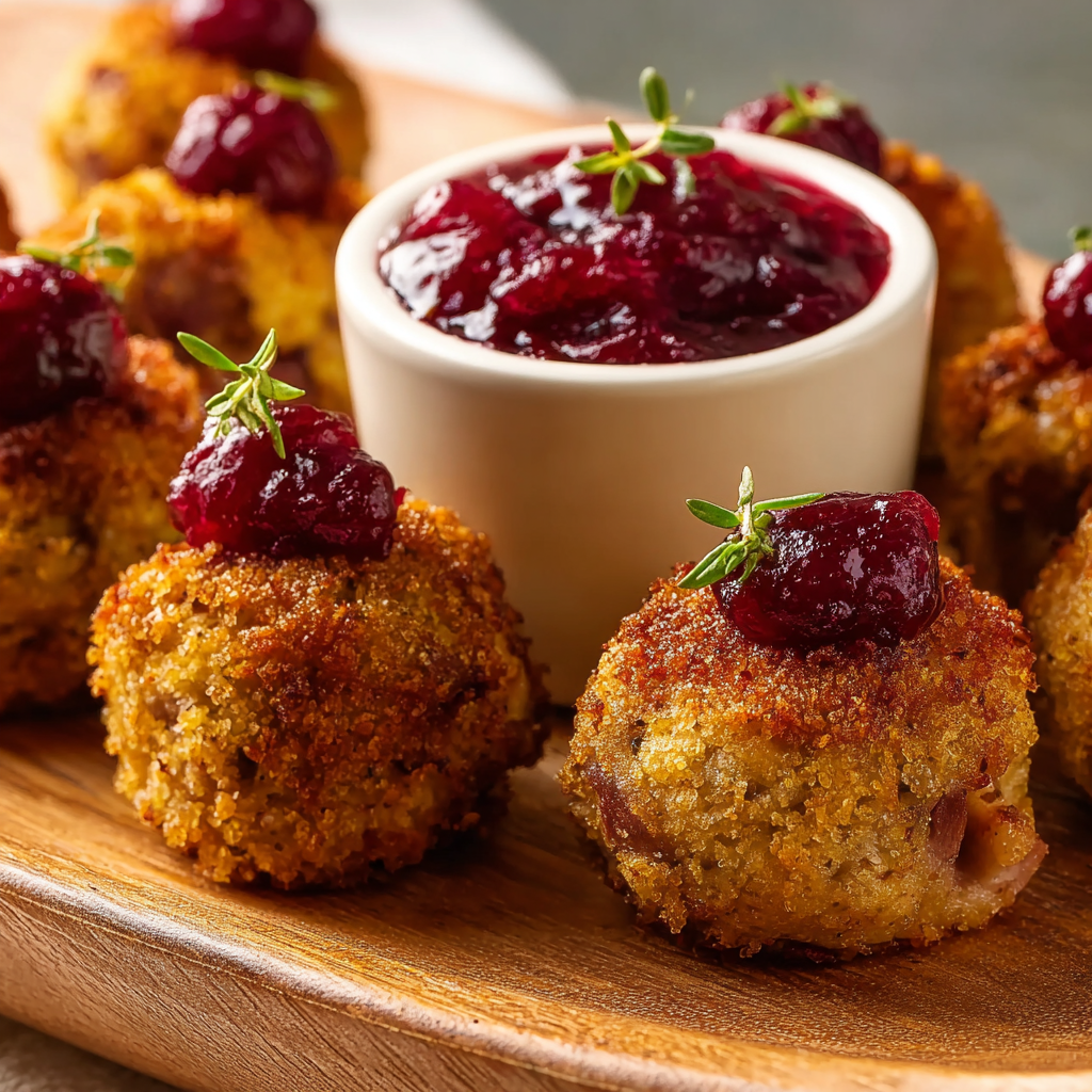 Sausage Stuffing Bites with Cranberry Sauce
