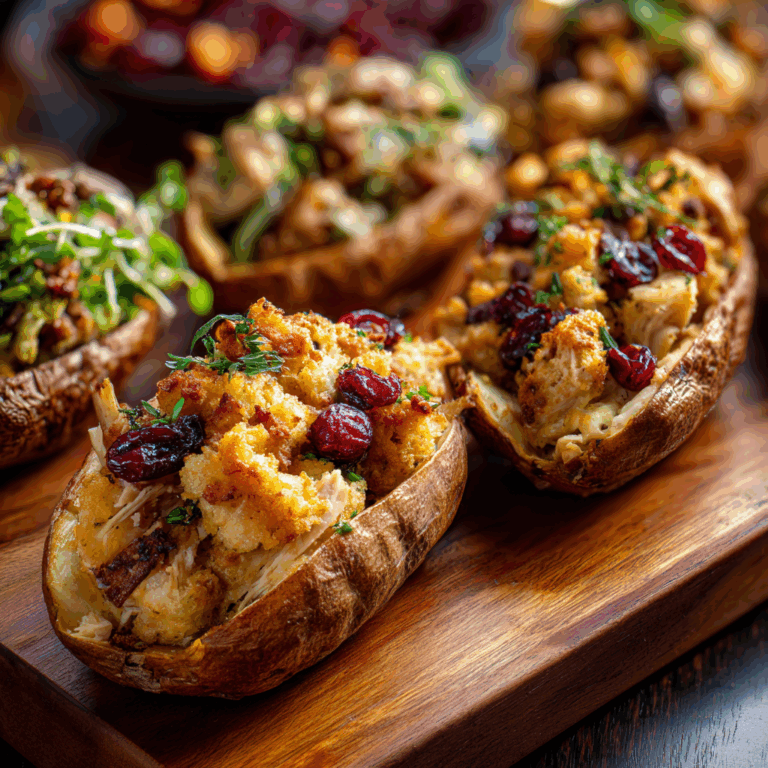 Thanksgiving Potato Skins with Turkey and Stuffing