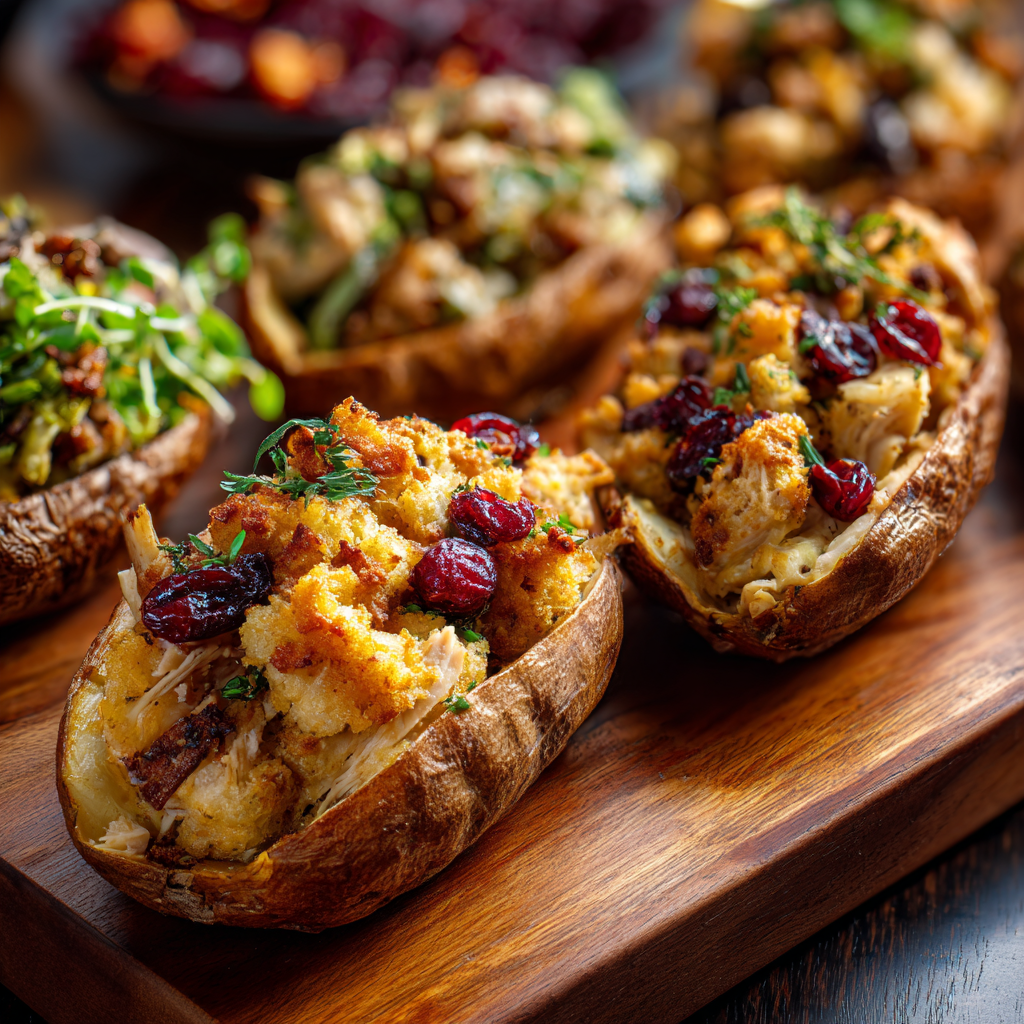 Thanksgiving Potato Skins with Turkey and Stuffing